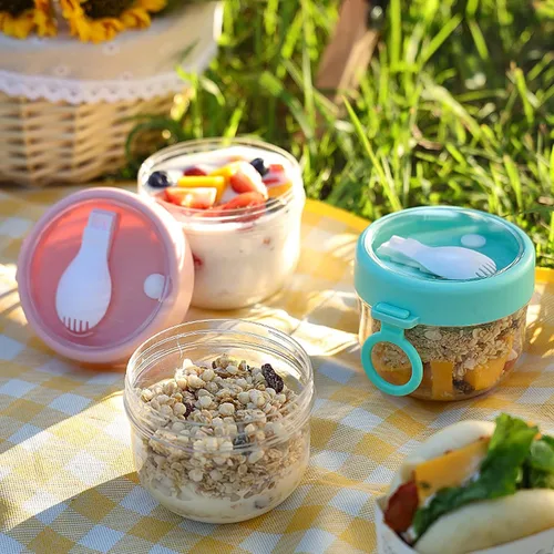 Miniatura 3 de TITA-DONG Recipientes de avena durante la noche con tapas, tarros de avena Mason durante la noche, vasos de cereales de plástico portátiles a prueba