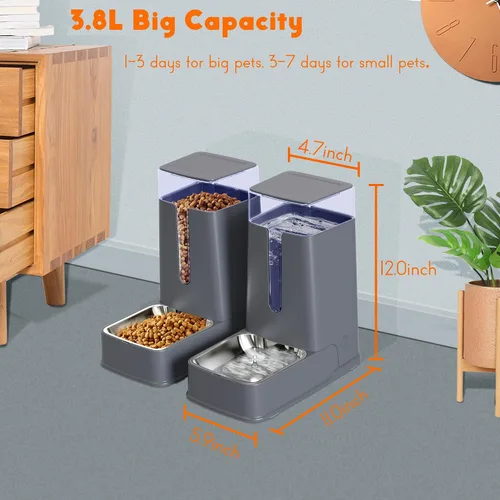 Miniatura 2 de Dispensador de comida para gatos y dispensador de agua para gatos con cuencos de acero inoxidable, alimentador por gravedad para perros pequeños