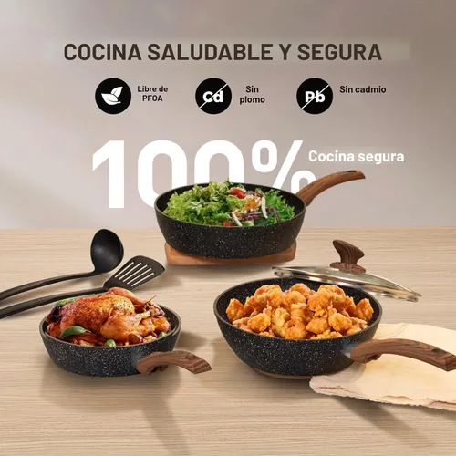 Miniatura 6 de MAISON ARTS Juego de ollas y sartenes antiadherentes, 12 piezas de granito negro de cocina compatibles con inducción, juegos de ollas y sartenes