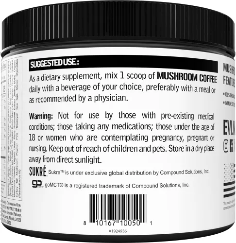Miniatura 5 de Evlution Nutrition - Café de hongos – Apoyo energético, nervioso y del sistema inmunológico – 100% orgánico Reishi, shiitake, melena de león y polvo