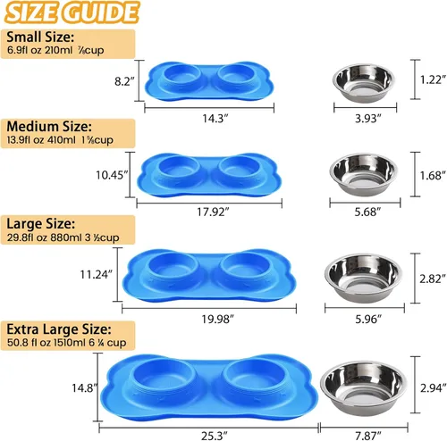 Miniatura 4 de Hubulk - Comedero doble de acero inoxidable con base de silicona antideslizante antiderrames y pala para alimento, para perros pequeños, medianos