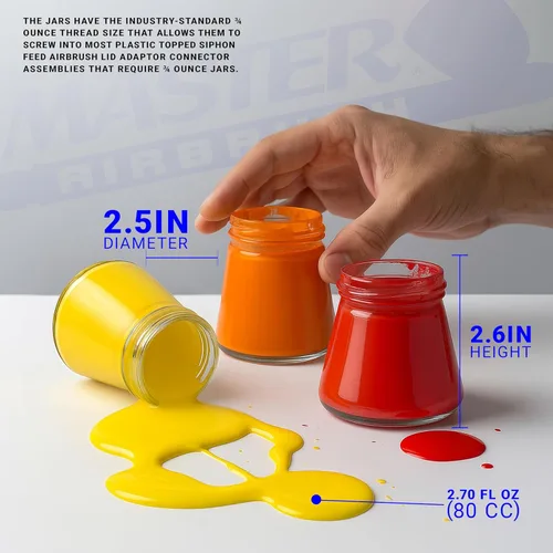 Miniatura 5 de Master Airbrush (Paquete de 10) TB-010 Botellas de vidrio vacías de 2.7 onzas (80cc) con ensamblaje de tapa adaptadora de ángulo descendente de 30°