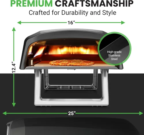 Miniatura 5 de NutriChef Horno de Pizza a Gas Portátil para Exteriores - Incluye Patas Plegables, Dial de Control de Calor Ajustable, Quemador, Piedra y Manguera