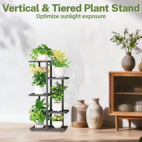 Miniatura 7 de iDavosic.ly Soporte para plantas con luz de cultivo para interiores y exteriores, estante de flores de metal de 4 niveles para macetas grandes