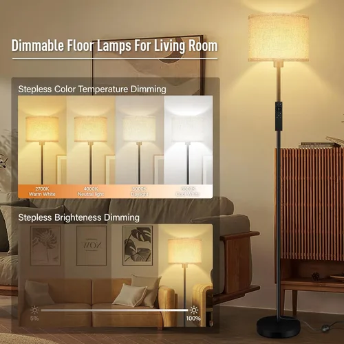 Miniatura 2 de Lámparas de pie para sala de estar, lámpara de pie regulable sin pasos con control remoto, 2700 K-6500 K, colores de temperatura y brillo Beige