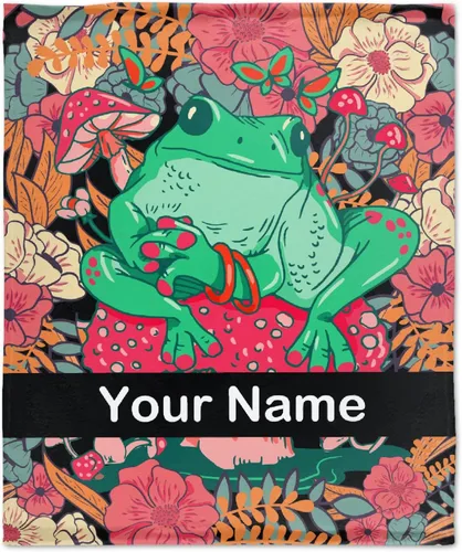 Anuruddha Manta personalizada con nombre, manta de franela con nombre personalizado de rana floral, esponjosa, acogedora, manta de hongo y rana para