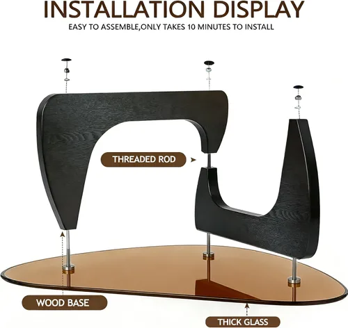 Miniatura 3 de Mesa de centro pequeña, mesa de centro negra moderna de mediados de siglo para sala de estar, mesas centrales abstractas con parte superior