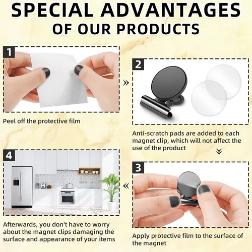 Miniatura 5 de Grtard Paquete de 24 Clips Magnéticos de Servicio Pesado, Clips Magnéticos Negros para Refrigerador, Imanes de Refrigerador, Clip Magnético Fuerte