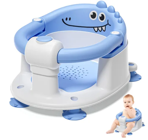 Asiento de baño para bebés de 5 meses en adelante, asiento de baño antideslizante para sentarse, cojín suave y diseño compacto, asiento de bañera