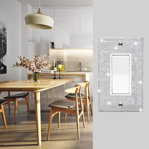 Miniatura 3 de 4 piezas de cubierta de placa de pared de diamantes de imitación de plata brillante 1 Gang cubierta decorativa interruptor de diamantes de imitación