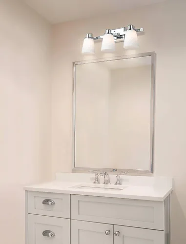 Miniatura 3 de XiNBEi Lighting XB-W220-3-CH - Lámpara de tocador de baño de cristal ópalo sobre el espejo, 3 lámparas de baño cromadas con vidrio blanco