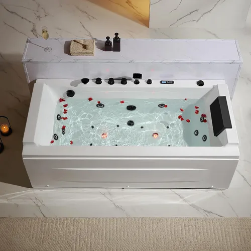 Miniatura 7 de Bañera de hidromasaje de 67 pulgadas con cromoterapia curativa, bañera de hidromasaje con calentador, bañera de hidromasaje calmante con cascada Joy