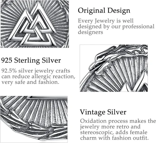 Miniatura 8 de Vito Collar vikingo de plata de ley 925 para mujeres y hombres, dragón vikingolobocaballoárbol de la vida, amuleto nórdico, joyería nórdica