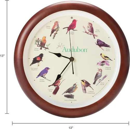 Miniatura 2 de Mark Feldstein, Audubon - Reloj de pared con diseño de pájaro cantante, 13 pulgadas, cereza prémium