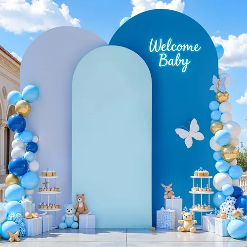 Miniatura 23 de Juego de 3 fundas elásticas para arco de arco iris de 6, 5, 4 pies, para arco de boda, juego de 3 fundas de elastano ajustadas, de tela azul