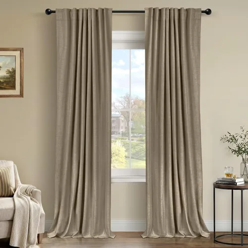Miniatura 28 de 100% Blackout Shield - 2 cortinas opacas de lino, con presillas traseras/bolsillo para cortinero y aislamiento térmico, para el hogar, 50 pulgadas