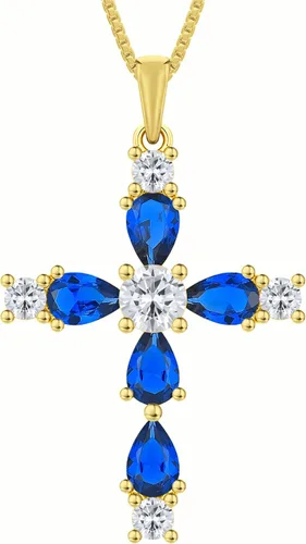 Miniatura 43 de YL Collar de cruz de plata de ley 925 con colgante de piedra natal religiosa para mujer