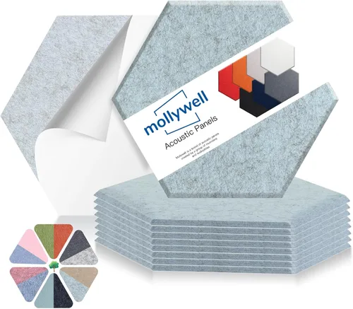Miniatura 16 de Mollywell Paneles acústicos hexagonales, de alta densidad, insonorizantes, azulejos de fieltro decorativos para reducción de ruido para techos