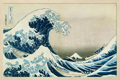 Miniatura 7 de Hokusai - Póster de pared The Great Wave Off Kanagawa, 22.4 pulgadas de largo x 14.7 pulgadas de ancho, versión enmarcada de madera de granero