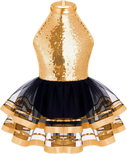 Miniatura 46 de CHICTRY Vestido tutú de ballet con lentejuelas brillantes para niñas y niñas, moderno disfraz de baile latino de jazz