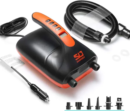 Swonder Bomba de aire eléctrica digital de alta presión de 20 PSI para tabla de remo de pie, kayak, tienda de campaña, inflador de SUP con doble