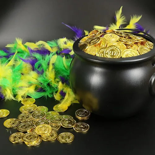 Miniatura 5 de GiftExpress Monedas de oro de plástico, 144 monedas del tesoro del día de San Patricio y pirata, 4 estilos, fichas de oro falsas de 1.38 pulgadas