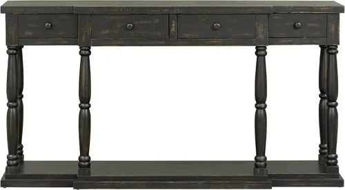 Miniatura 4 de Mesa de consola grande retro de 63 pulgadas, aparador de madera con 4 cajones de almacenamiento y 1 estante, armario de almacenamiento de buffet