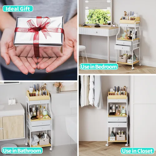 Miniatura 7 de HapiRm Organizador de Maquillaje de Piso para Almacenamiento - Organizadores de Maquillaje y Cuidado de la Piel de Tocador con Cajones, Estuches