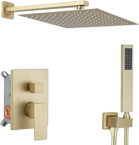 Miniatura 18 de Sistema de ducha dorado cepillado con cabezal de ducha de lluvia de alta presión de 20.3 cm, cabezal de ducha de mano, juego combinado de Oro
