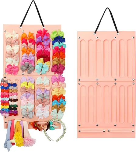 Miniatura 8 de Soporte y organizador de lazos para el cabello con gran capacidad, 16 cintas, organizador de lazos, exhibición de almacenamiento de accesorios