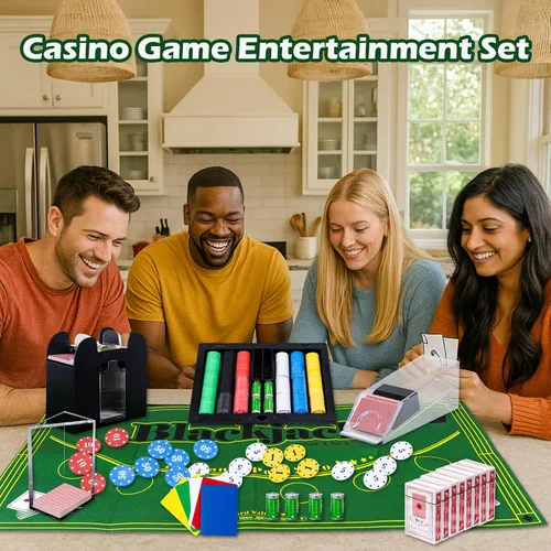 Miniatura 6 de Juego de mesa de casino, Blackjack/Texas Hold'em/Poker con zapato de cartas, bandeja de descarte, barajador automático, rastrillo de fichas, 360
