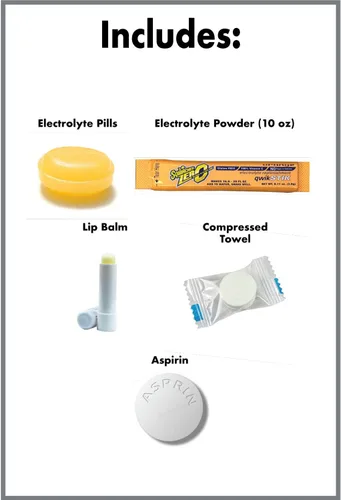 Miniatura 3 de Hydro Pack Kit de reemplazo de electrolitos portátil de un solo uso con polvo de electrolitos, píldoras de electrolitos, toalla comprimida, bálsamo