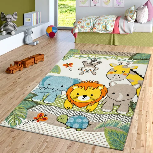 Miniatura 6 de Alfombra para niños Paco Home con animales felices del jungle en verde, Tamaño: 2,01 x 2,89 metros (6'7" x 9'6")