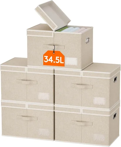 Miniatura 8 de Lifewit Contenedores de almacenamiento de ropa con tapas, cajas de almacenamiento plegables de tela con asas, organizador decorativo de armario