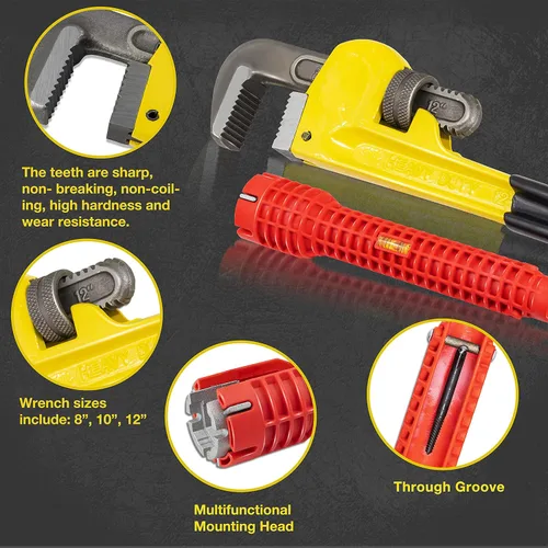 Miniatura 2 de KOTTO Juego de llaves de tubo ajustables de alta resistencia, paquete de 3 (8, 10, 12 pulgadas), herramienta de llave de fontanería con herramienta
