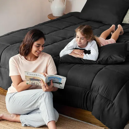 Miniatura 5 de Exclusivo Mezcla Juego de edredón ligero reversible tamaño individual, edredón alternativo al plumón con 1 funda de almohada, juego de ropa de cama