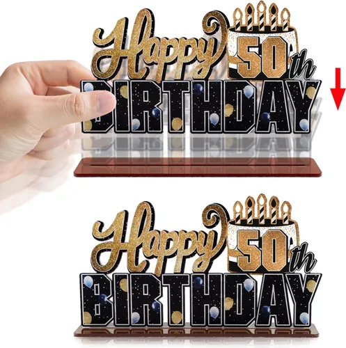 Miniatura 3 de LINGTEER Feliz 10º Cumpleaños Juego de Centros de Mesa de Acrílico Azul para Mesa - Brindemos por Diez Años Decoraciones de Regalo de Fiesta de 10º