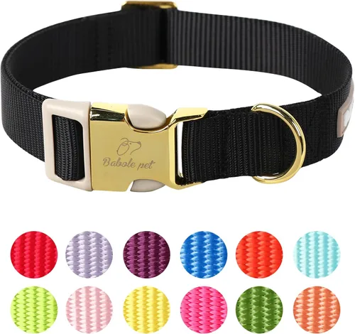 Collar de perro de nailon de Babole Pet - Collares ajustables de cinturilla suave de nailon negro para perros pequeños, medianos y grandes, collar