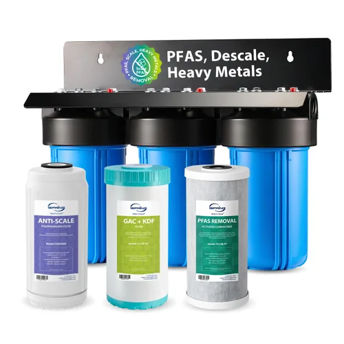 iSpring Sistema de filtro de agua para toda la casa de 3 etapas, probado por SGS para eliminar hasta un 99% de PFAS, reduce sarro, metales pesados,