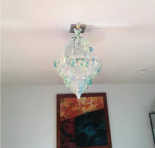 Miniatura 7 de Decoraciones Colgantes Candelabro Iridiscente con Forma de Lámpara de Araña de Papel de Aluminio Ornamento Colgante de Techo para Despedida