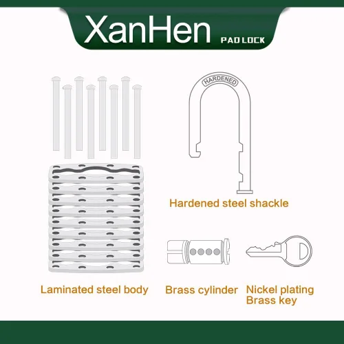 Miniatura 9 de Candados con cerradura para exteriores, cerradura de llave, candados con la misma llave, candados con llave de acero laminado con grillete largo