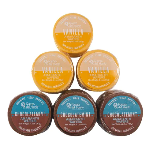 Miniatura 8 de Obleas de Amaranto Thins – Snack bajo en calorías – Obleas de Amaranto – Paquete de 6 chocolates, Chai rosa, capuchino, coco, canela, taro