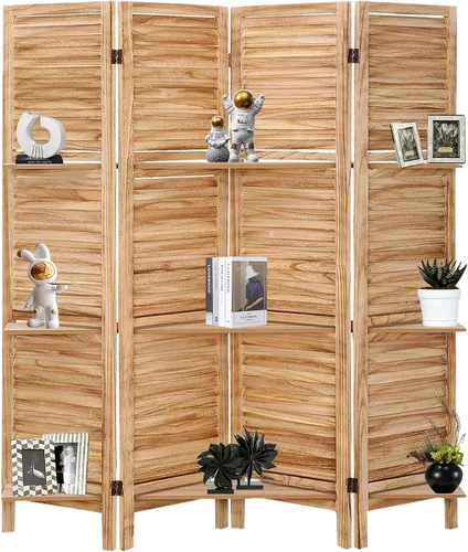 Miniatura 10 de Divisor de habitación con estantes, 4 divisores de habitación y pantallas de privacidad plegables, separadores de habitación plegables de 4 paneles