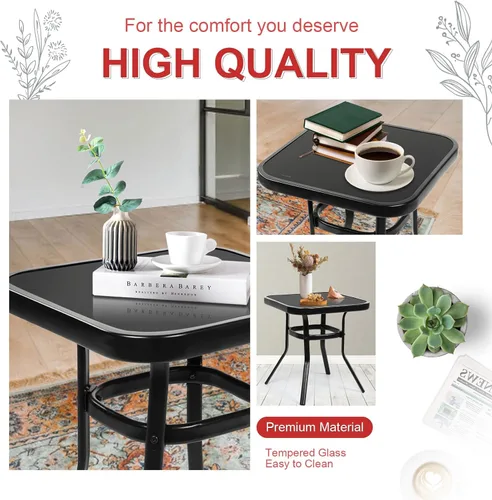Miniatura 5 de Betterland Juego de sillas mecedoras de 3 piezas para exteriores, mesa de centro de cristal y muebles de patio de metal negro con cojines gruesos