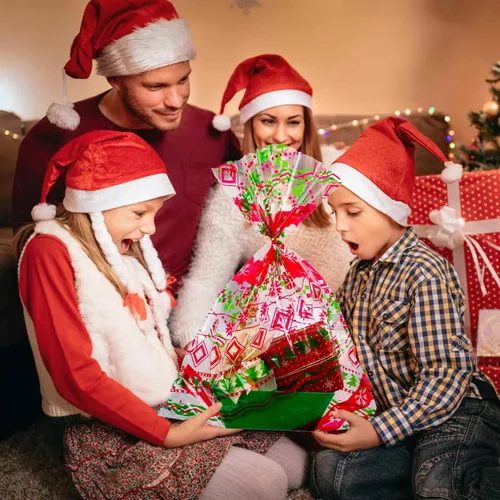 Miniatura 6 de Cholemy 30 Piezas Bolsas Grandes de Celofán para Canastas de Regalos de Navidad 19.7" x 27.6" Bolsas Jumbo Transparentes Rojas Verdes de Plástico