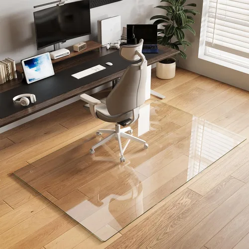 Miniatura 28 de Koonmi Tapete para silla de vidrio templado para suelos de madera dura y alfombras, 30 x 55 pulgadas, protector de piso de oficina transparente