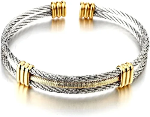 Miniatura 14 de Pulsera de acero inoxidable COOLSTEELANDBEYOND con cable trenzado ajustable para hombre y mujer