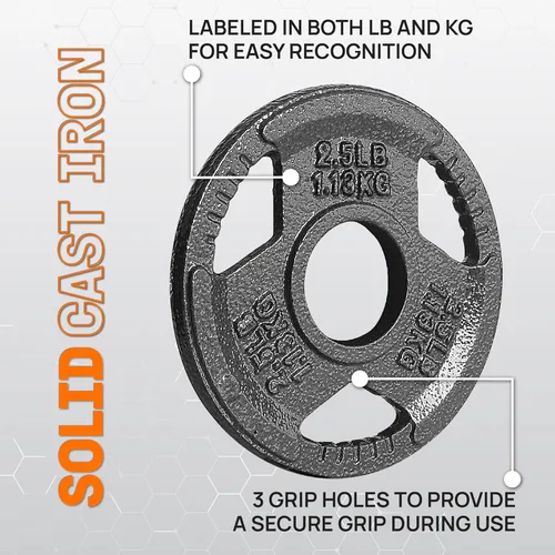 Miniatura 3 de Yes4All - Discos de pesas olímpicos de hierro fundido con asas tri-grip de 2 pulgadas, discos de pesas para levantamiento con acabado suave y A. 2.5