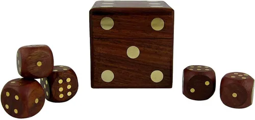 TOSQP27 - Juego de caja de 5 dados para regalo, juego clásico rodante, grupo familiar, caja de almacenamiento cuadrada de madera con dados hechos a