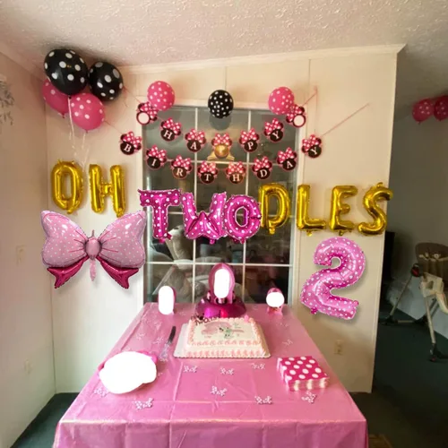 Miniatura 4 de Oh Twodles Globos Rosas Decoración de Pastel para Segundo Cumpleaños Topper de Pastel 2º Banner Suministros de Fiesta Decoraciones Accesorio